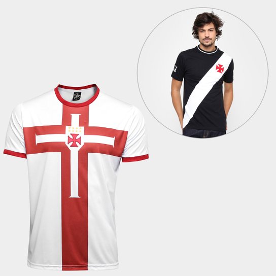 Kit Camisa Vasco Templária Edição Limitada + Camiseta Vasco Recorte - Branco+Preto