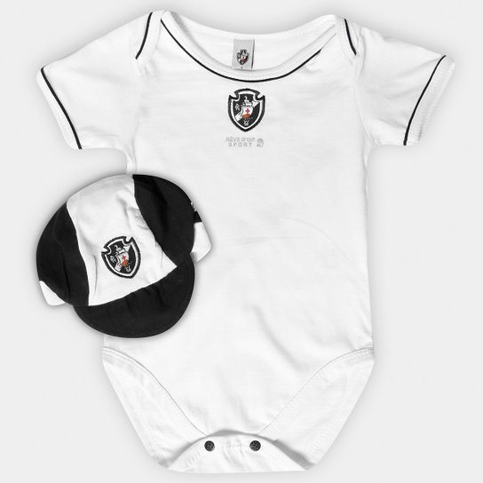 Kit Vasco Infantil Body Vivos e Boné - Preto+Branco