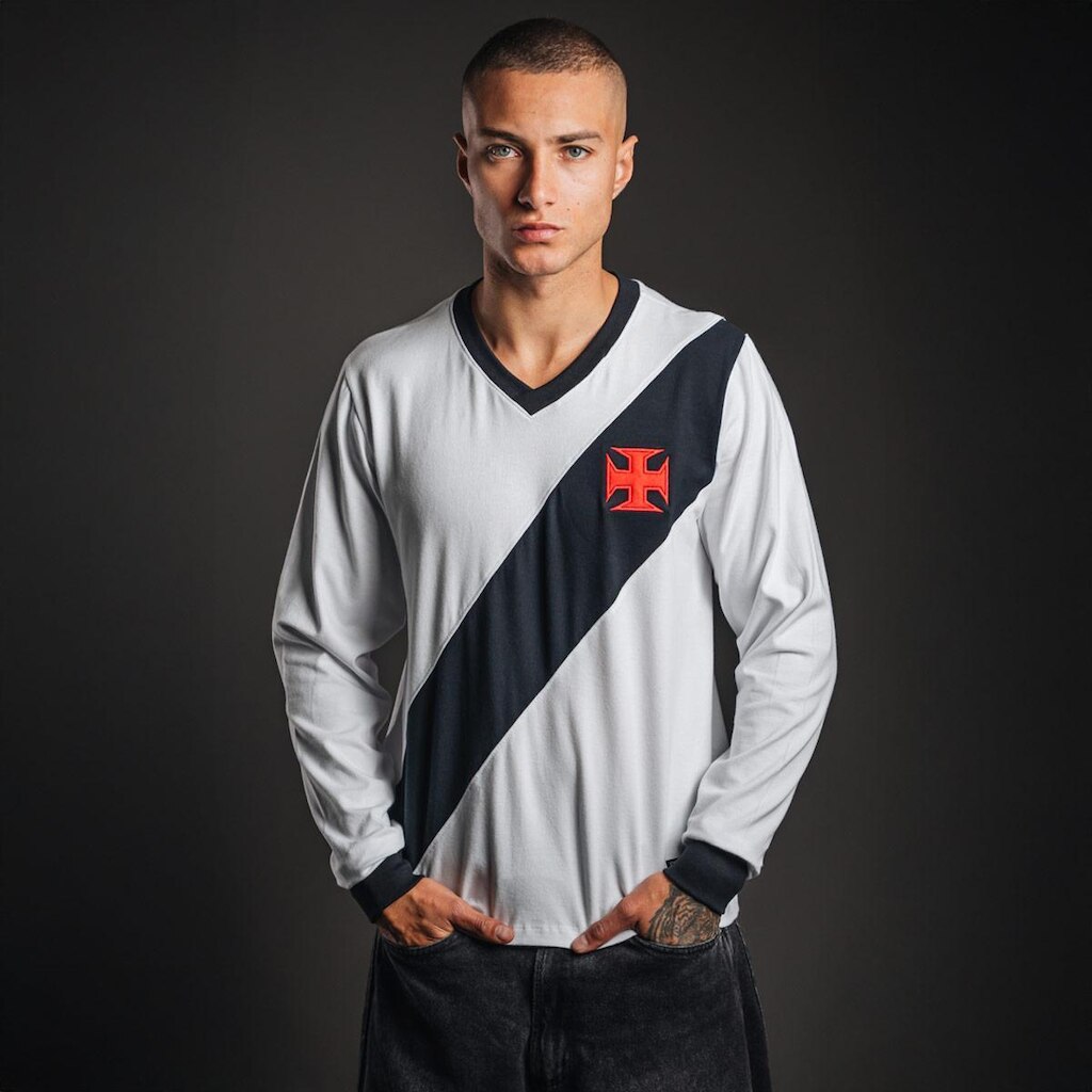 Camisa Vasco Retrô 1948 Manga Longa Branca Masculina