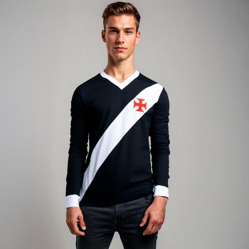 Camisa Vasco Retrô 1948 Manga Longa Preta Masculina