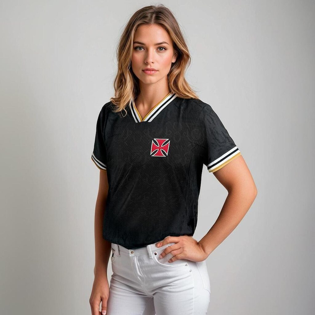 Camisa Vasco Retrô 1974 Campeão Brasileiro Jacquard Feminina
