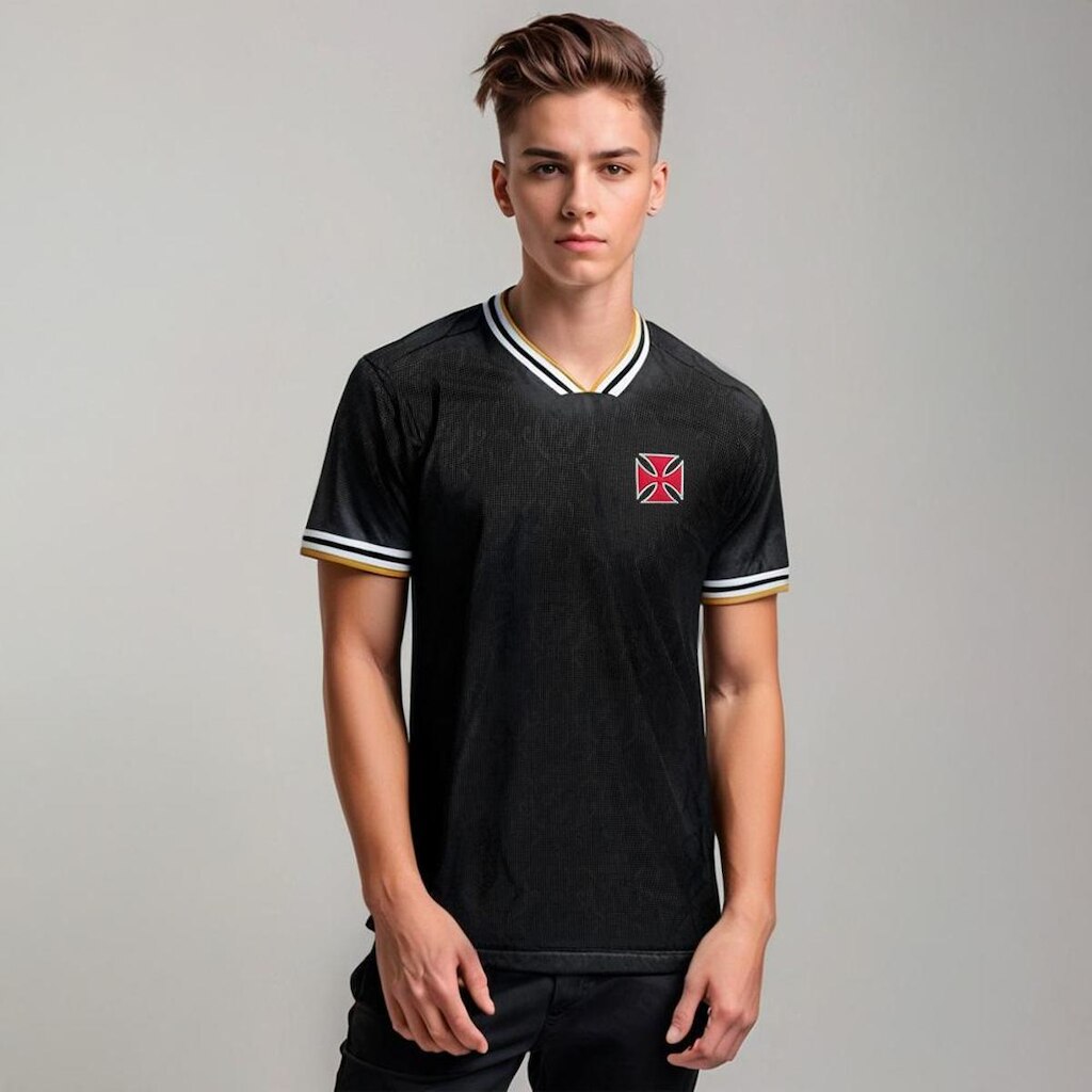 Camisa Vasco Retrô 1974 Campeão Brasileiro Jacquard Infantil Preta