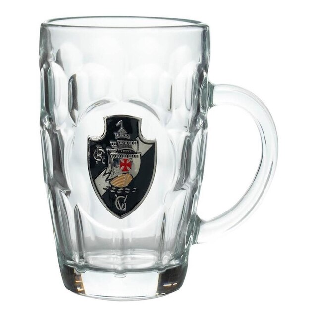 Caneca Vidro Brasão Metal 400ml - Vasco