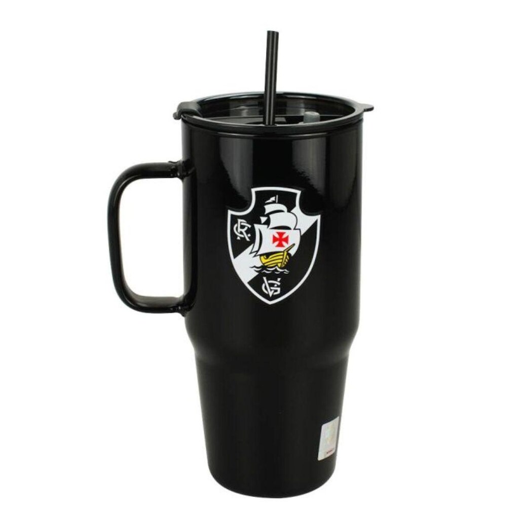 Caneca Vidro Opaca Canudo E Tampa 1200ml - Vasco Da Gama